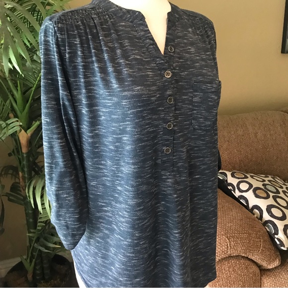 Avenue plus size half button down pull tab sleeves top - Picture 6 of 6